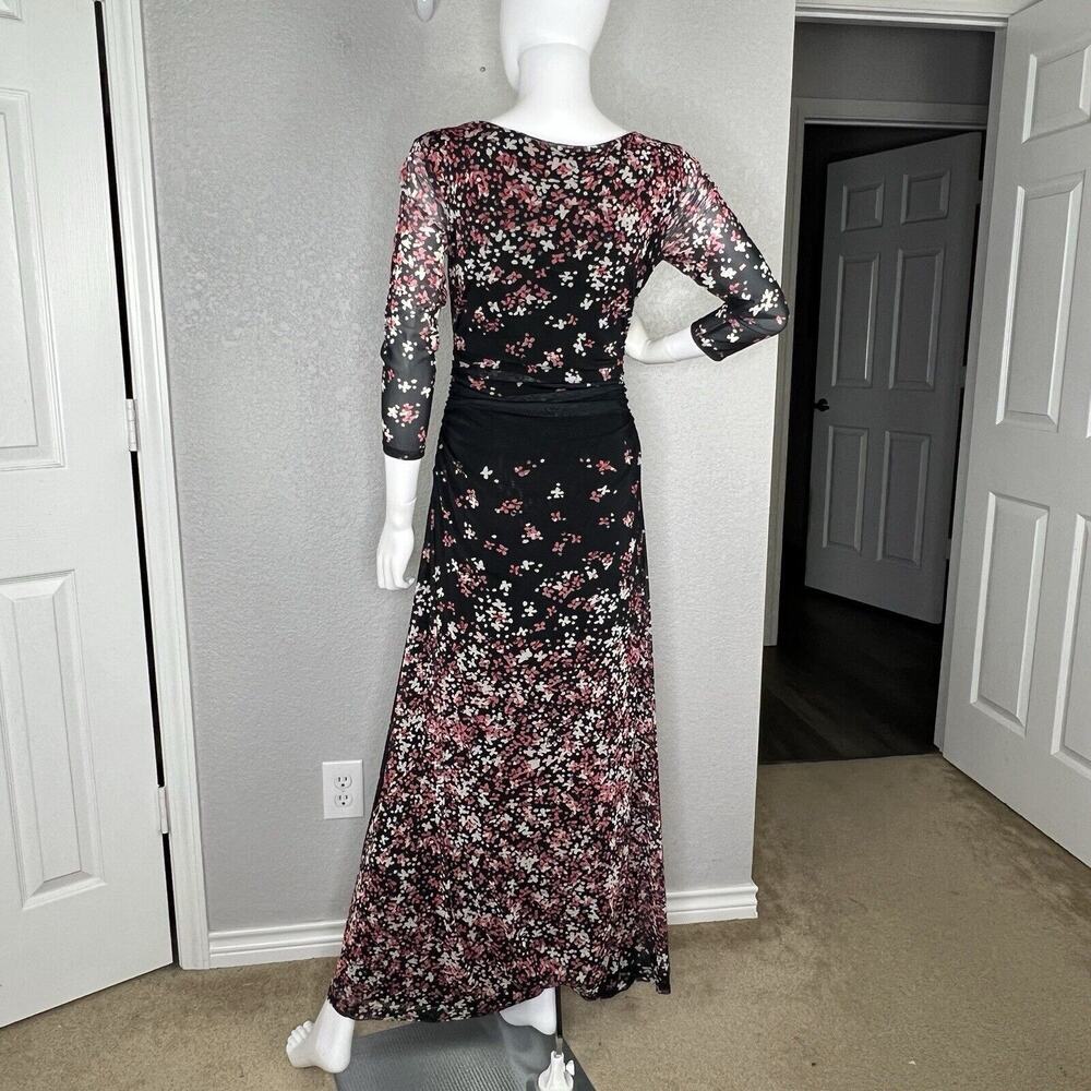 Kay Unger Maxi Dress Mesh Floral Whimsigoth Pastel Goth Black Pink Size S - Picture 4 of 7